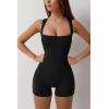 imageQINSEN Womens Strappy Square Neck Tank Top Tummy Control Bodycon Stretch Shorts Jumpsuit OutfitsBlack