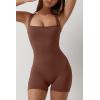 imageQINSEN Womens Strappy Square Neck Tank Top Tummy Control Bodycon Stretch Shorts Jumpsuit OutfitsCinnamon