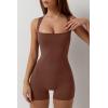 imageQINSEN Womens Strappy Square Neck Tank Top Tummy Control Bodycon Stretch Shorts Jumpsuit OutfitsCinnamon