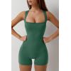 imageQINSEN Womens Strappy Square Neck Tank Top Tummy Control Bodycon Stretch Shorts Jumpsuit OutfitsEvergreen