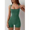 imageQINSEN Womens Strappy Square Neck Tank Top Tummy Control Bodycon Stretch Shorts Jumpsuit OutfitsEvergreen