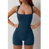 imageQINSEN Womens Strappy Square Neck Tank Top Tummy Control Bodycon Stretch Shorts Jumpsuit OutfitsNavy