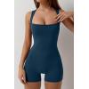 imageQINSEN Womens Strappy Square Neck Tank Top Tummy Control Bodycon Stretch Shorts Jumpsuit OutfitsNavy
