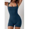 imageQINSEN Womens Strappy Square Neck Tank Top Tummy Control Bodycon Stretch Shorts Jumpsuit OutfitsNavy