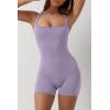 imageQINSEN Womens Strappy Square Neck Tank Top Tummy Control Bodycon Stretch Shorts Jumpsuit OutfitsPurple