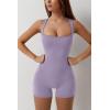 imageQINSEN Womens Strappy Square Neck Tank Top Tummy Control Bodycon Stretch Shorts Jumpsuit OutfitsPurple