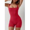 imageQINSEN Womens Strappy Square Neck Tank Top Tummy Control Bodycon Stretch Shorts Jumpsuit OutfitsRed