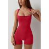 imageQINSEN Womens Strappy Square Neck Tank Top Tummy Control Bodycon Stretch Shorts Jumpsuit OutfitsRed