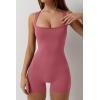 imageQINSEN Womens Strappy Square Neck Tank Top Tummy Control Bodycon Stretch Shorts Jumpsuit OutfitsRoseo