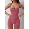 imageQINSEN Womens Strappy Square Neck Tank Top Tummy Control Bodycon Stretch Shorts Jumpsuit OutfitsRoseo