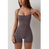 imageQINSEN Womens Strappy Square Neck Tank Top Tummy Control Bodycon Stretch Shorts Jumpsuit OutfitsTea Leaf
