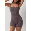 imageQINSEN Womens Strappy Square Neck Tank Top Tummy Control Bodycon Stretch Shorts Jumpsuit OutfitsTea Leaf