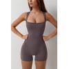 imageQINSEN Womens Strappy Square Neck Tank Top Tummy Control Bodycon Stretch Shorts Jumpsuit OutfitsTea Leaf
