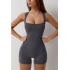 imageQINSEN Womens Strappy Square Neck Tank Top Tummy Control Bodycon Stretch Shorts Jumpsuit OutfitsTurbulence