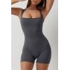 imageQINSEN Womens Strappy Square Neck Tank Top Tummy Control Bodycon Stretch Shorts Jumpsuit OutfitsTurbulence