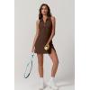 imageQINSEN Womens Zip Front Tennis Dress Polo Collar Racer Back Workout Golf Dresses Build in Shorts with PocketsBrown