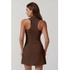 imageQINSEN Womens Zip Front Tennis Dress Polo Collar Racer Back Workout Golf Dresses Build in Shorts with PocketsBrown