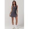 imageQINSEN Womens Zip Front Tennis Dress Polo Collar Racer Back Workout Golf Dresses Build in Shorts with PocketsDark Grey