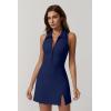 imageQINSEN Womens Zip Front Tennis Dress Polo Collar Racer Back Workout Golf Dresses Build in Shorts with PocketsNavy Blue