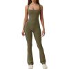 imageQINSEN Black Jumpsuit for Women Sleeveless Sexy Suqare Neck Stretch Flare Leggings Romper UnitardArmy Green