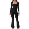 imageQINSEN Jumpsuits for Women Square Neck Wide Leg Full Length Romper PlaysuitBlack