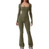 imageQINSEN Jumpsuits for Women Square Neck Wide Leg Full Length Romper PlaysuitOlive Green