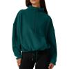 imageQINSEN Women Half Zip Fleece Sweatshirt Mock Neck Long Sleeve Winter Cozy Sherpa Pullover Sweater TopsForest Green