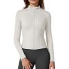 imageQINSEN Womens Full Zip Athletic Jacket Long Sleeve Double Lined Cropped Active Yoga TopsBeige White