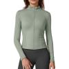 imageQINSEN Womens Full Zip Athletic Jacket Long Sleeve Double Lined Cropped Active Yoga TopsSmoke Green
