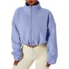 imageQINSEN Womens Full Zip Fleece Short Jacket Warm Winter Long Sleeve Stand Collar Sherpa Crop CoatDusty Purple