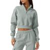 imageQINSEN Womens Half Zip Crop Sweatshirt High Neck Long Sleeve Pullover Cropped TopFrosty Green