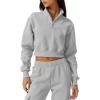 imageQINSEN Womens Half Zip Crop Sweatshirt High Neck Long Sleeve Pullover Cropped TopGrey