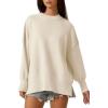 imageQINSEN Womens Mock Neck Long Sleeve Pullover Drop Shoulder Side Slit Street Tunic Sweater