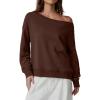 imageQINSEN Womens Oversized Sweatshirt Long Sleeve Off The Shoulder Pullover Casual Comfy Fall OutfitsBrown