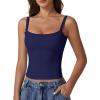 imageQINSEN Womens Square Neck Lace Trim Tank Top Double Lined Slim Fitted Y2k Going Out Camisole ShirtsNavy Blue