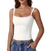 imageQINSEN Womens Square Neck Lace Trim Tank Top Double Lined Slim Fitted Y2k Going Out Camisole ShirtsWhite