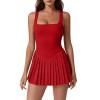 imageQINSEN Womens Square Neck Tennis Dress Pleated Sleeveless Built in Shorts Golf Athletic Dress with PocketsFairy Red