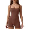 imageQINSEN Womens Strappy Square Neck Tank Top Tummy Control Bodycon Stretch Shorts Jumpsuit OutfitsCinnamon