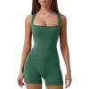 imageQINSEN Womens Strappy Square Neck Tank Top Tummy Control Bodycon Stretch Shorts Jumpsuit OutfitsEvergreen