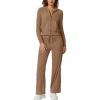 imageQINSEN Womens Two Piece Outfits Long Sleeve FullZip Hoodie and Wide Leg Pants Tracksuit Lounge Matching SetCaramel