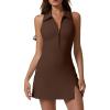imageQINSEN Womens Zip Front Tennis Dress Polo Collar Racer Back Workout Golf Dresses Build in Shorts with PocketsBrown