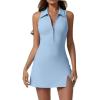 imageQINSEN Womens Zip Front Tennis Dress Polo Collar Racer Back Workout Golf Dresses Build in Shorts with PocketsLight Blue