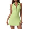 imageQINSEN Womens Zip Front Tennis Dress Polo Collar Racer Back Workout Golf Dresses Build in Shorts with PocketsLime Cream