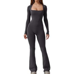 imageQINSEN Jumpsuits for Women Square Neck Wide Leg Full Length Romper PlaysuitBlackened Peal