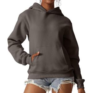 imageQINSEN Womens Fleece Hoodies Casual Long Sleeve Pullover SweatershirtsDark Grey