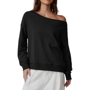 imageQINSEN Womens Oversized Sweatshirt Long Sleeve Off The Shoulder Pullover Casual Comfy Fall OutfitsBlack
