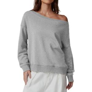 imageQINSEN Womens Oversized Sweatshirt Long Sleeve Off The Shoulder Pullover Casual Comfy Fall OutfitsLight Grey
