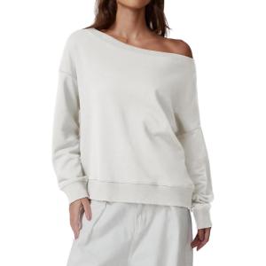 imageQINSEN Womens Oversized Sweatshirt Long Sleeve Off The Shoulder Pullover Casual Comfy Fall OutfitsWhite