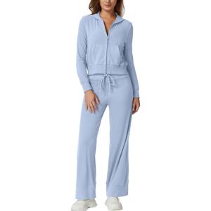 imageQINSEN Womens Two Piece Outfits Long Sleeve FullZip Hoodie and Wide Leg Pants Tracksuit Lounge Matching SetSky Blue