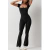 imageQINSEN Flare Jumpsuits for Women Short Sleeve Square Neck Bodycon Full Length Playsuit